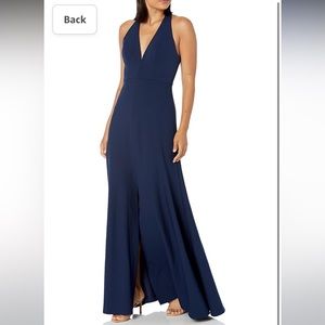 Jenny Yoo Womens Crepe V-Neck A-Line Maxi Dress Gown Navy Size 4